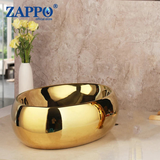 23 Inch Bathroom Vessel Sink Gold Ceramic Bowl