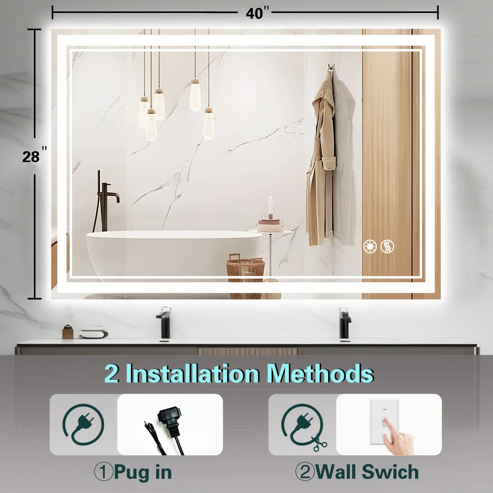 LED Bathroom Mirror, Bathroom Vanity with Anti-Fog,
