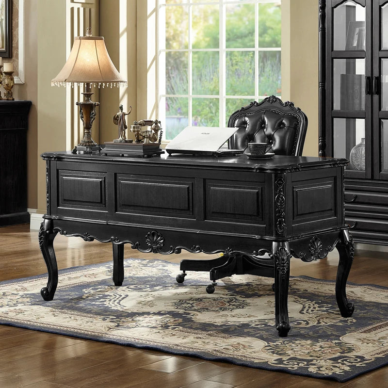 French retro black solid wood European boss office desk