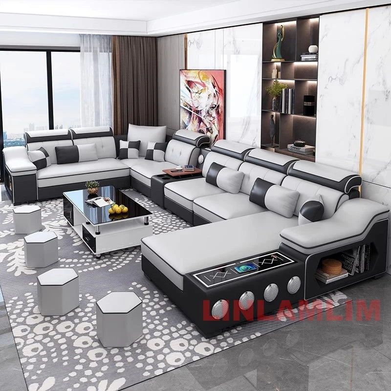 Modern Scientific Cloth Sectional Sofa Set with Chaise Lounge