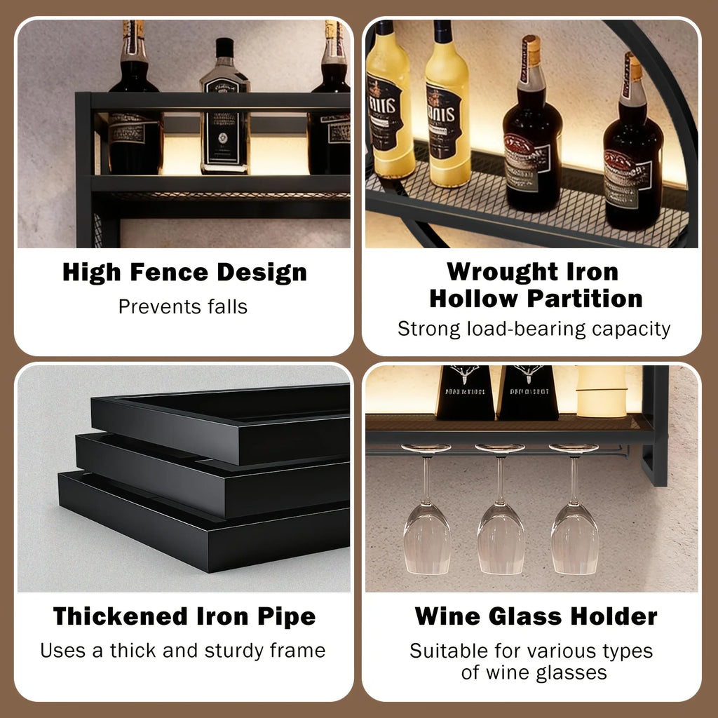 Wall-Mounted Metal Wine Rack & Bar Shelf