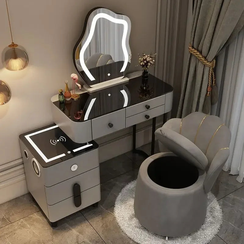 Nordic Glass Luxury Dressing Vanity Table with Smart Wireless Charging