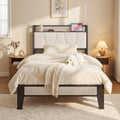 Twin XL Bed Frame with Bouclé Storage Headboard and Charging Station,