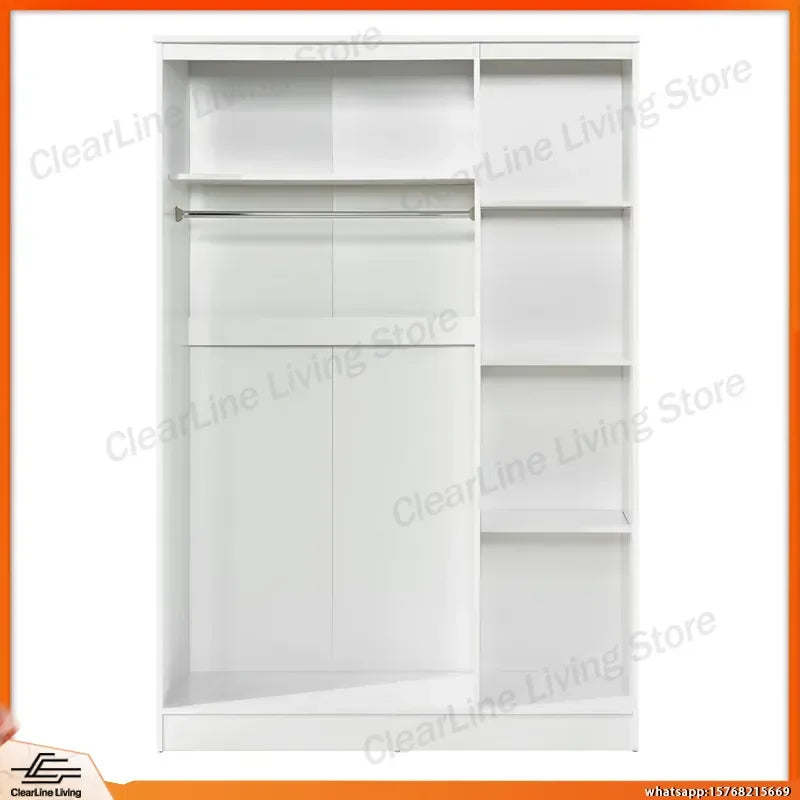 White 3 Door Wardrobe Armoire with Shelf and Hanging Rail