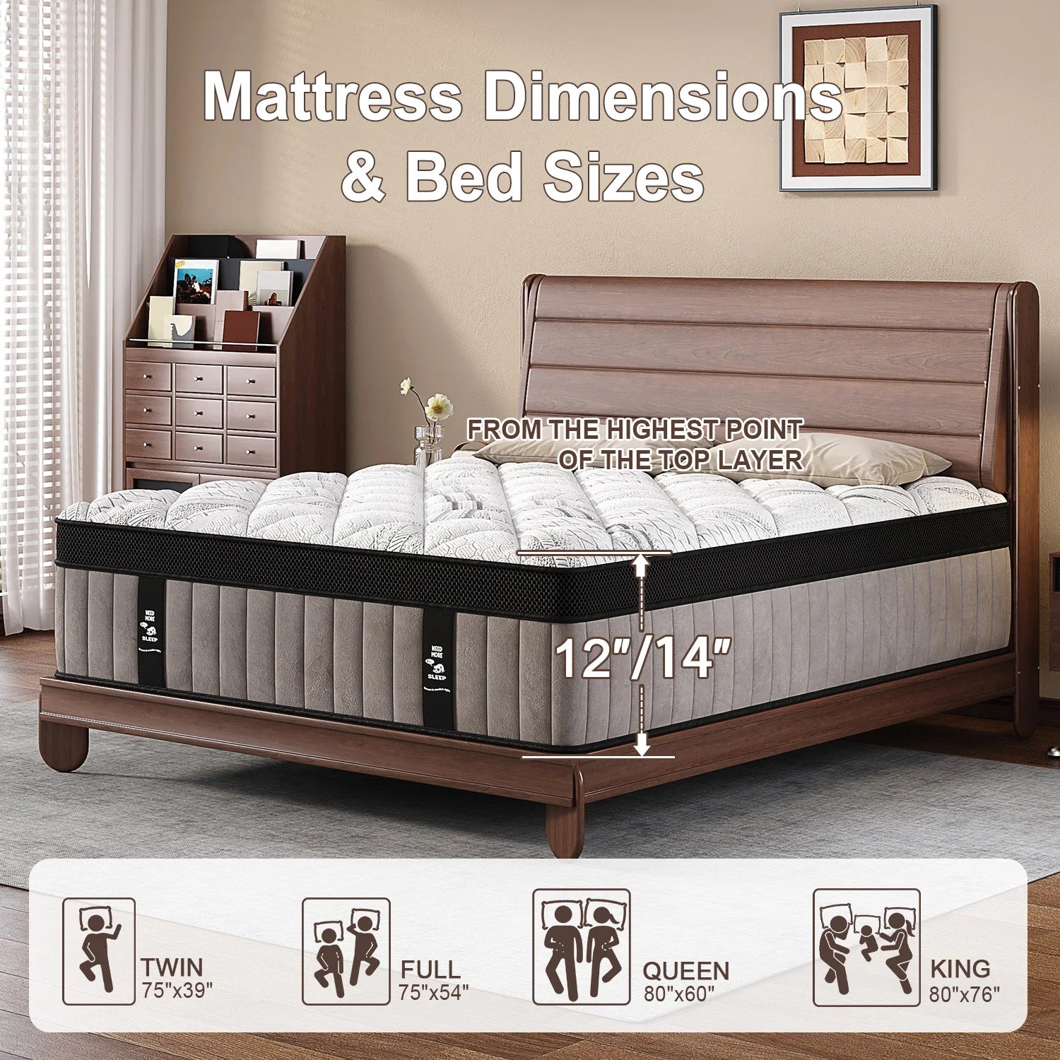 12" 14 Inch Gel Memory Foam Hybrid Mattress