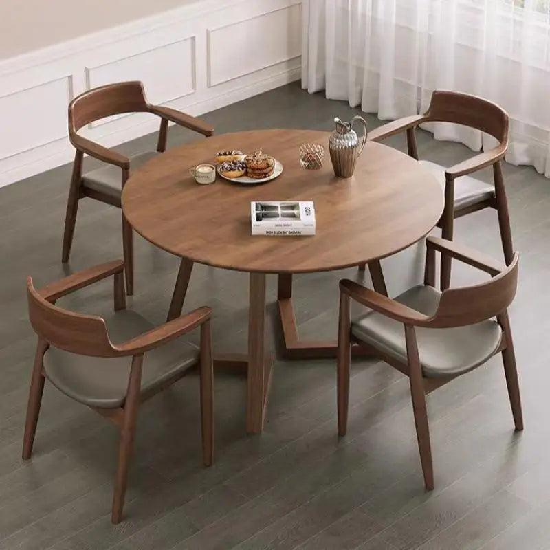 Japanese style round solid wood  dining table