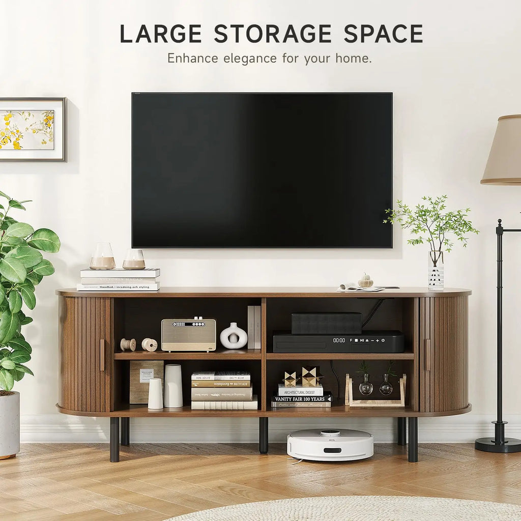 TV Stand, Power Outlet, 60/70",TV, Sliding Doors, Adjustable Shelves