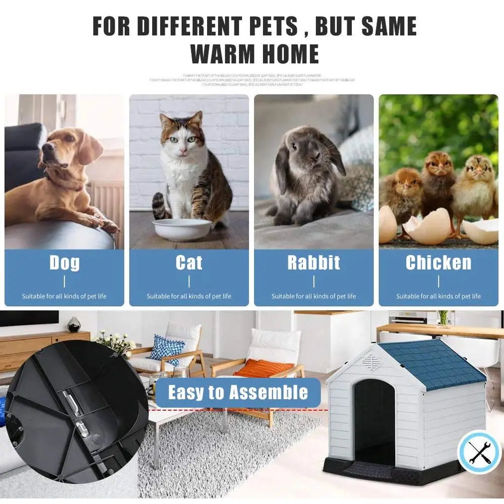 White Large Dog House Indoor Outdoor Waterproof Ventilate Plastic Dog House