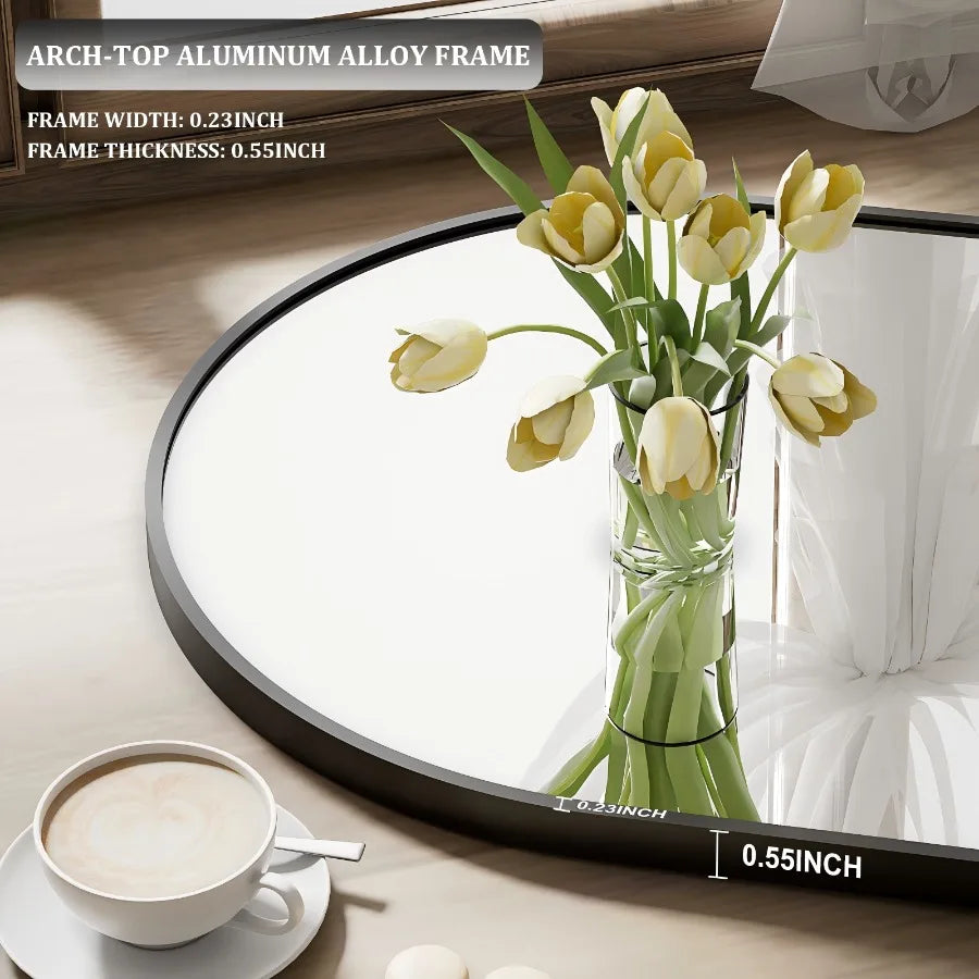 64"x 21" Arched Full Length Mirror Full Body Floor Mirrors Black
