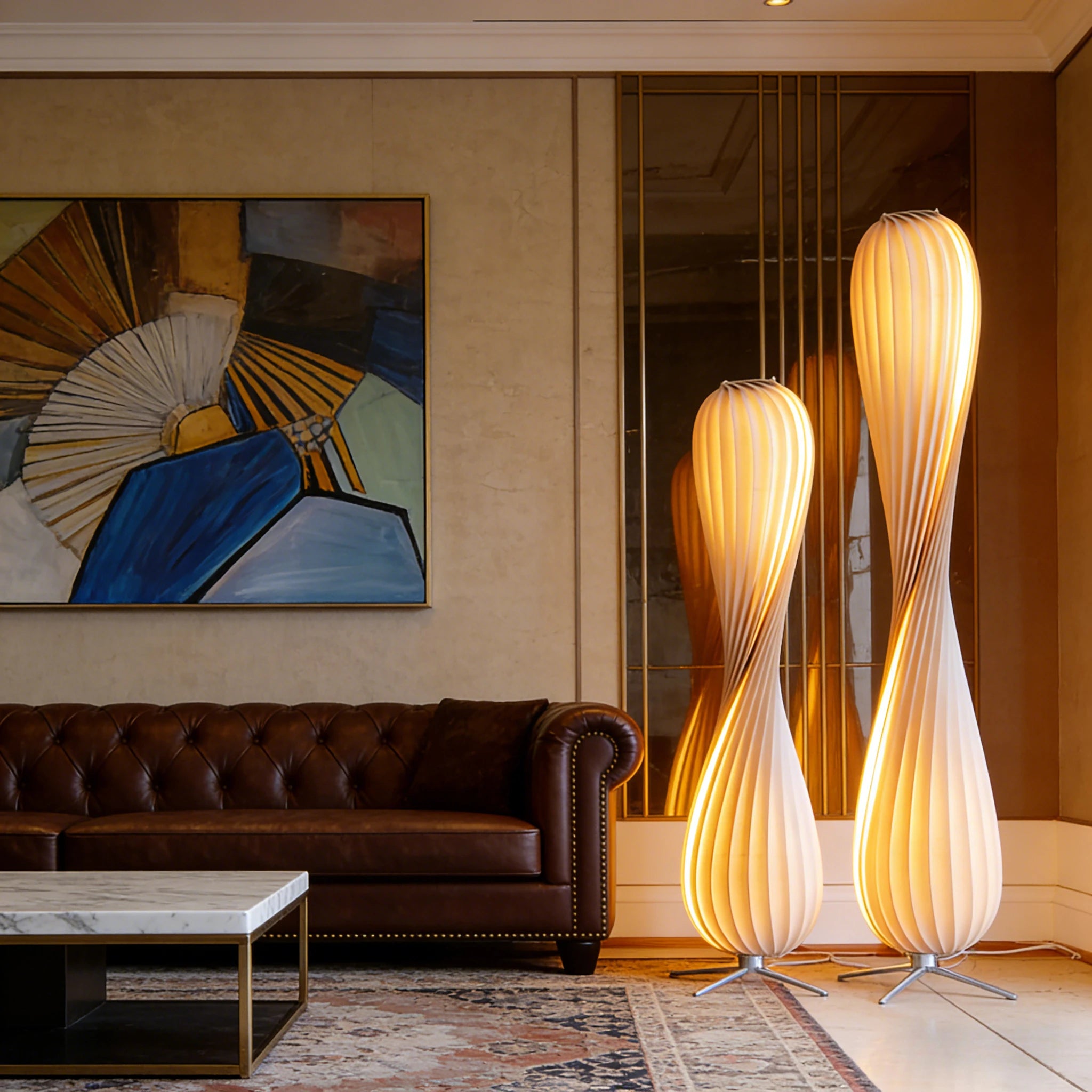 Light Luxury Wooden Curved Shade Floor Lamp