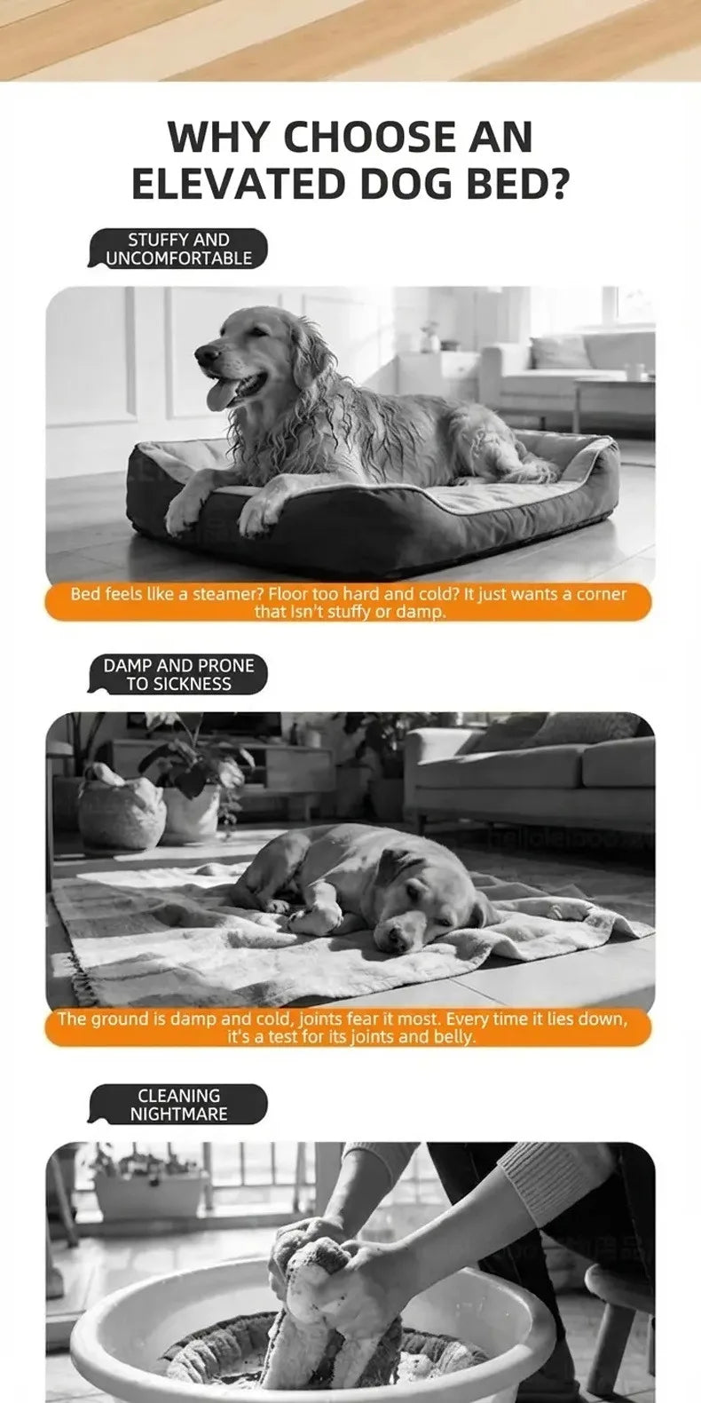 Elevated Breathable Dog Bed with Pillow for Patio Sunbathing