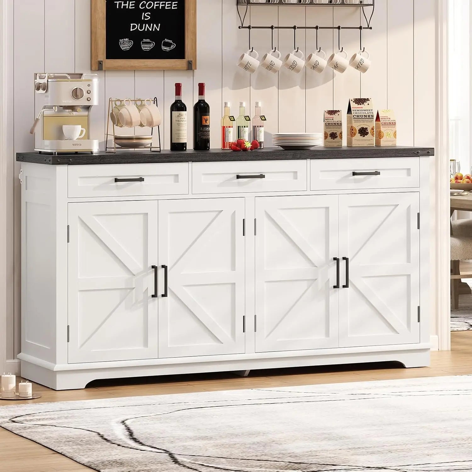 Large Buffet Cabinet with 4 Doors 3 Drawers