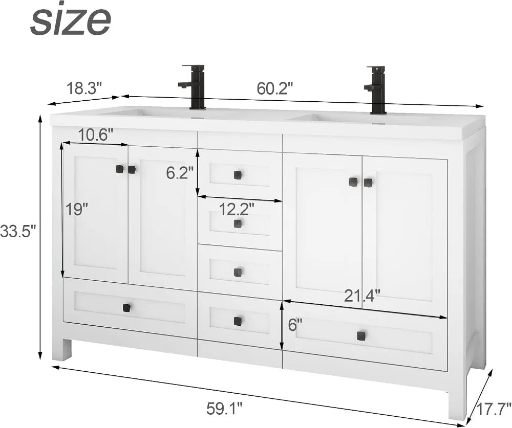60" Bathroom Vanity with Double Sink Combo, Modern Painted Cabinet,