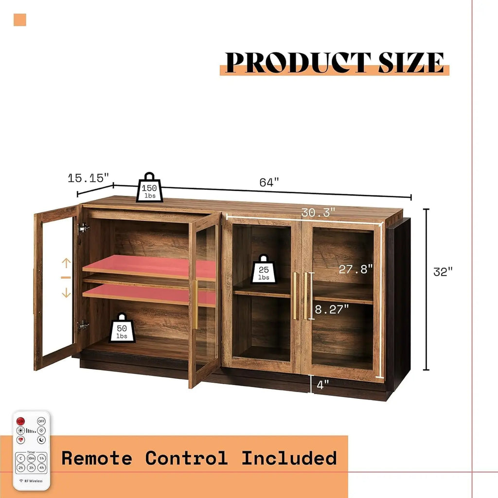 Sideboard Buffet Cabinet, Mixed Color Accent Cabinet with LED Lights