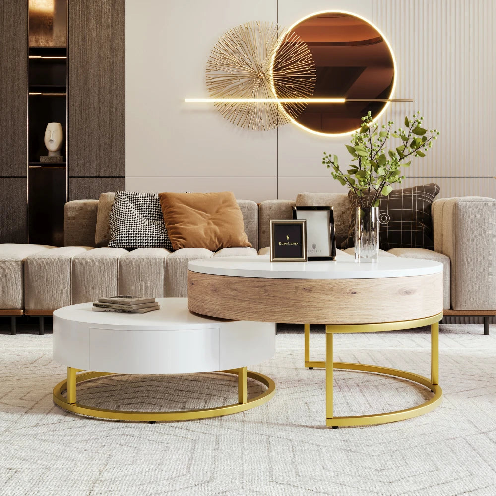 Modern Round Height-adjustable Nesting Coffee Table