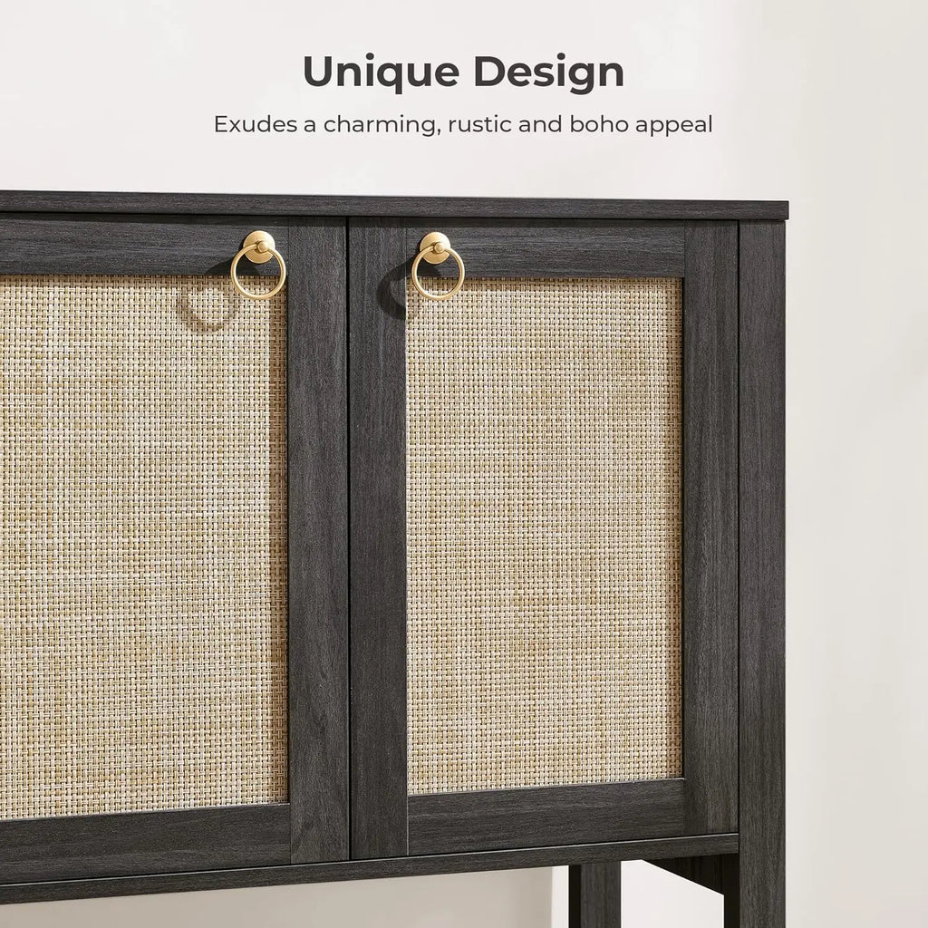 Obsidian Sideboard Buffet Cabinet with Rattan Doors