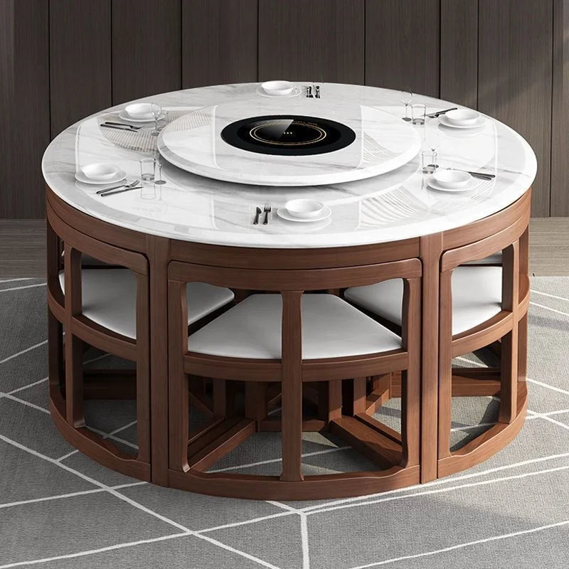 Modern Square Marble Top Complete Dining Table Set of 4 or 6 Chairs for Home Use