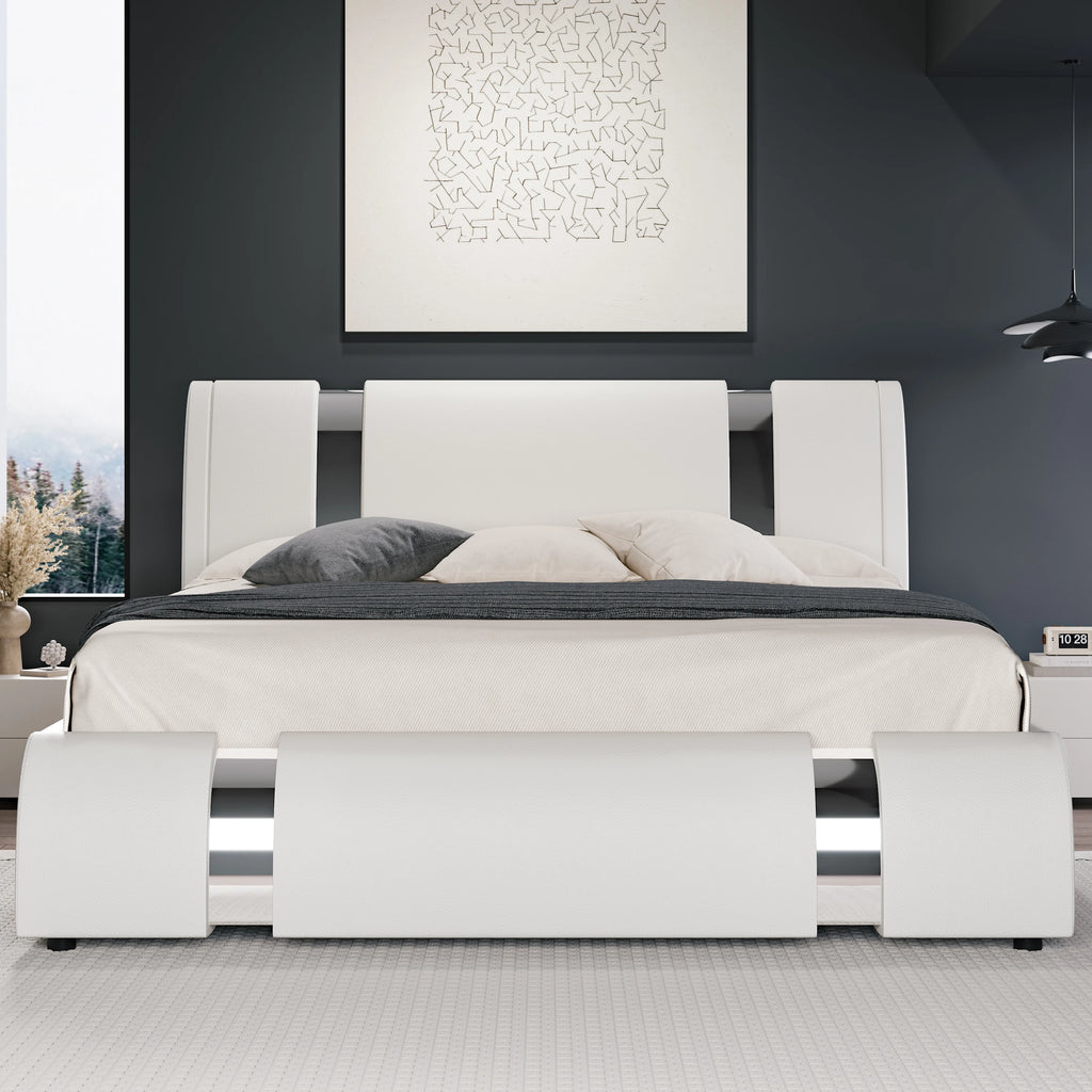Modern Faux Leather Bed Frame with Iron Pieces