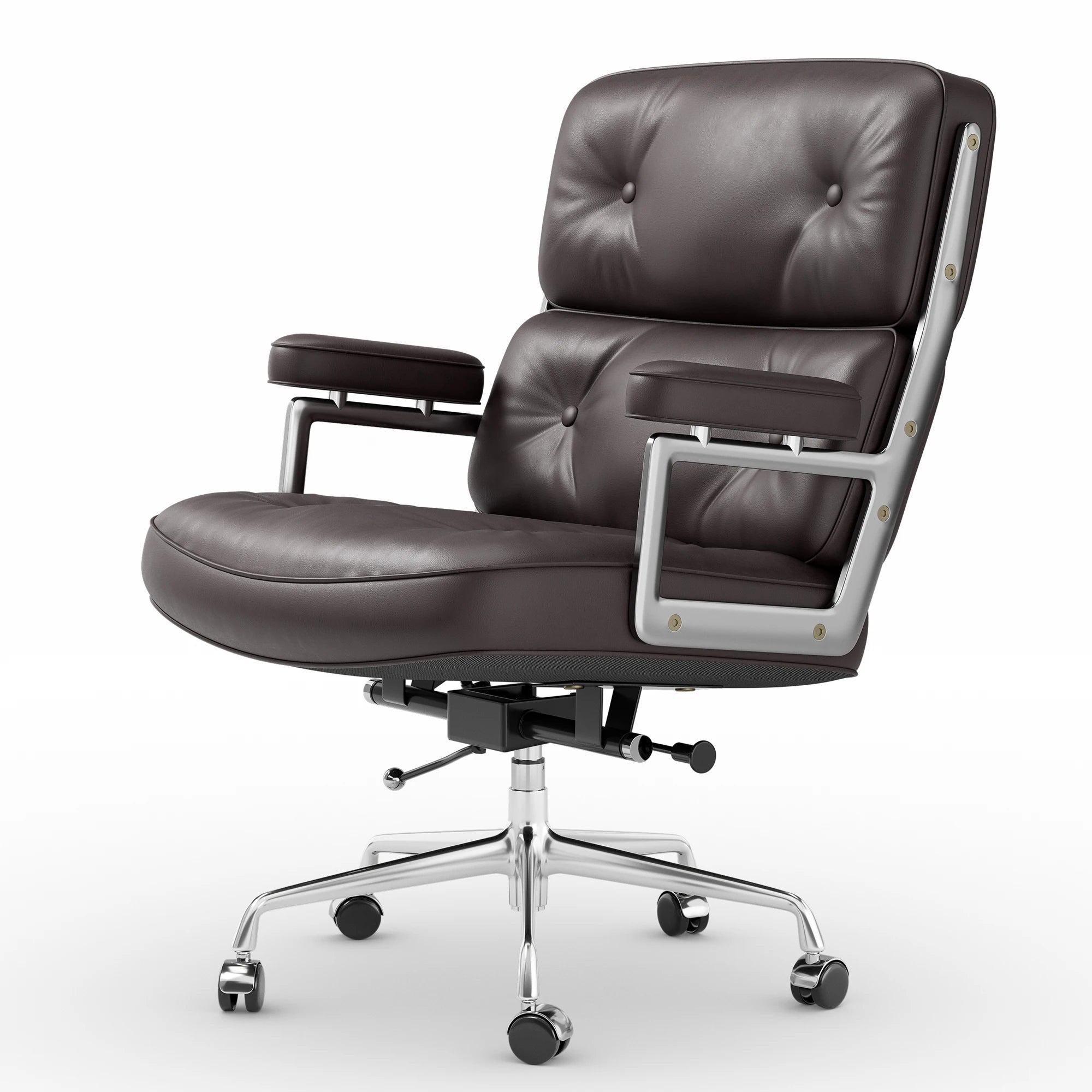 Ergonomic Office Chair Genuine Leather with Aluminum Arms and Wheels
