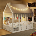 White Full Size Montessori Floor Bed with Fence