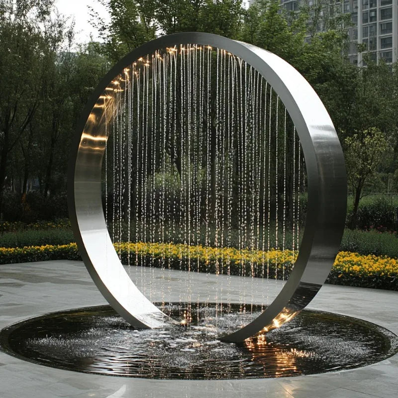 Garden Decorative Art Metal LED Light Ring Waterfall