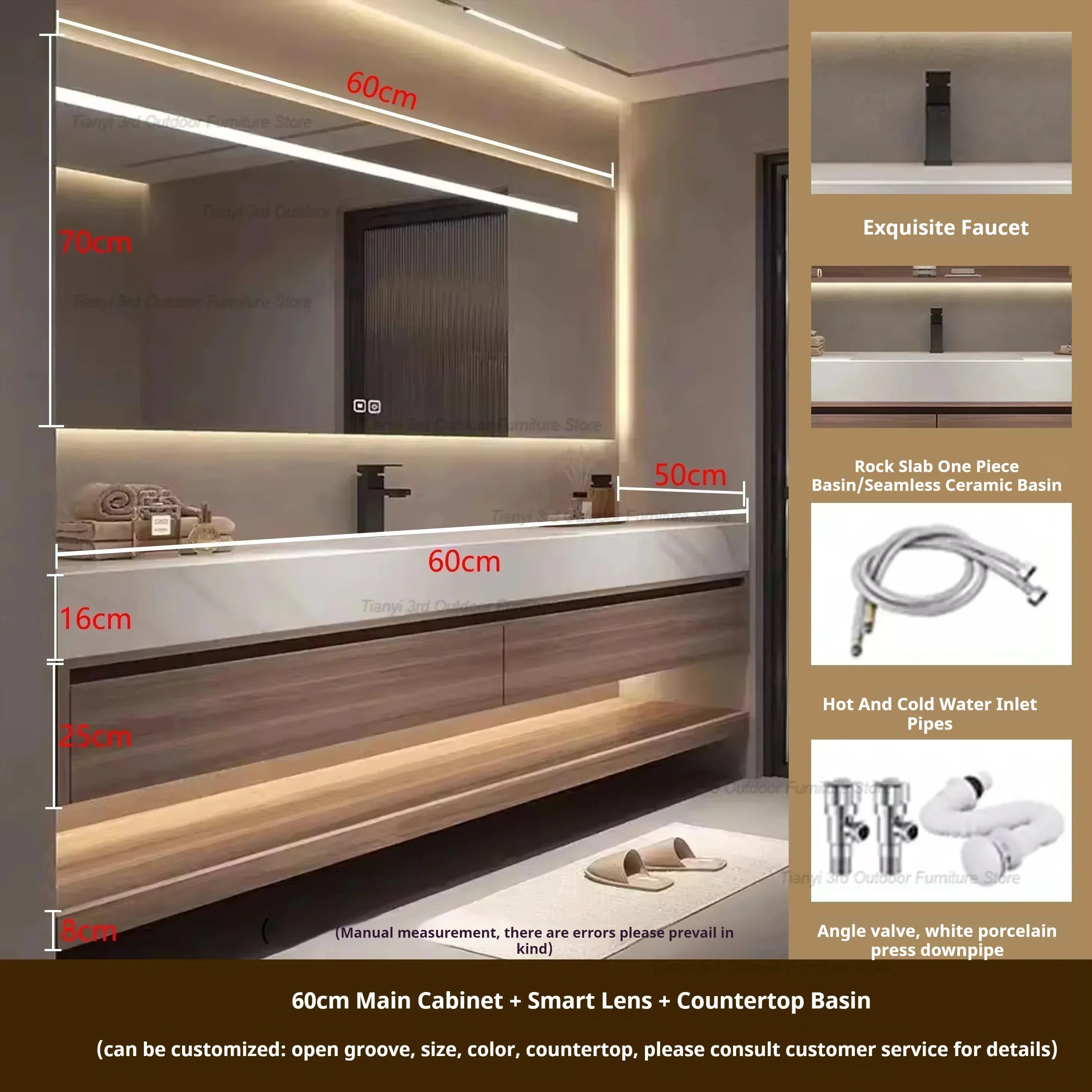 Rock Panel Bathroom Cabinet Vanity with Sink Mirror