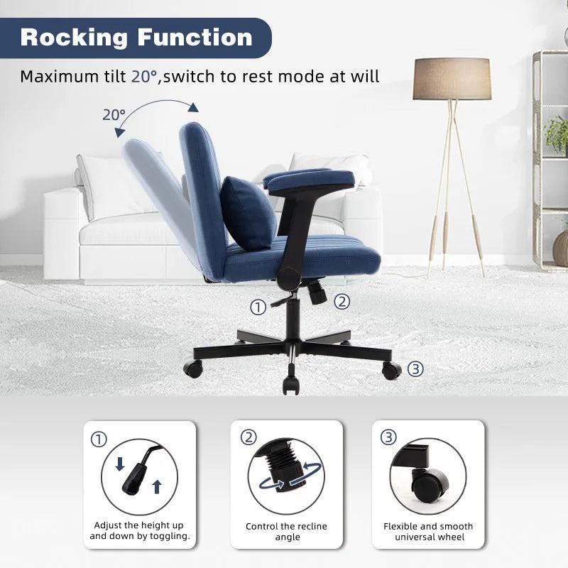 Modern Linen Blue Criss Cross Armrest Office Chair   Product Details