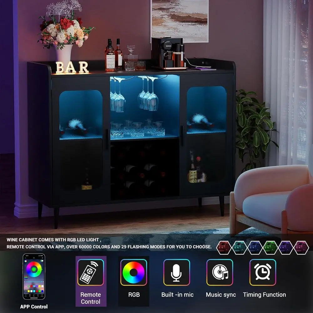 Illuminated Wine and Liquor Cabinet with Power Outlet