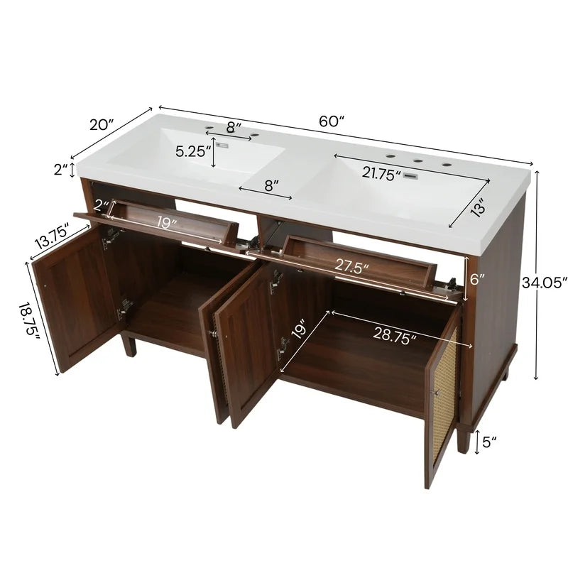 60 Inch Bathroom Vanity with Double Sink,