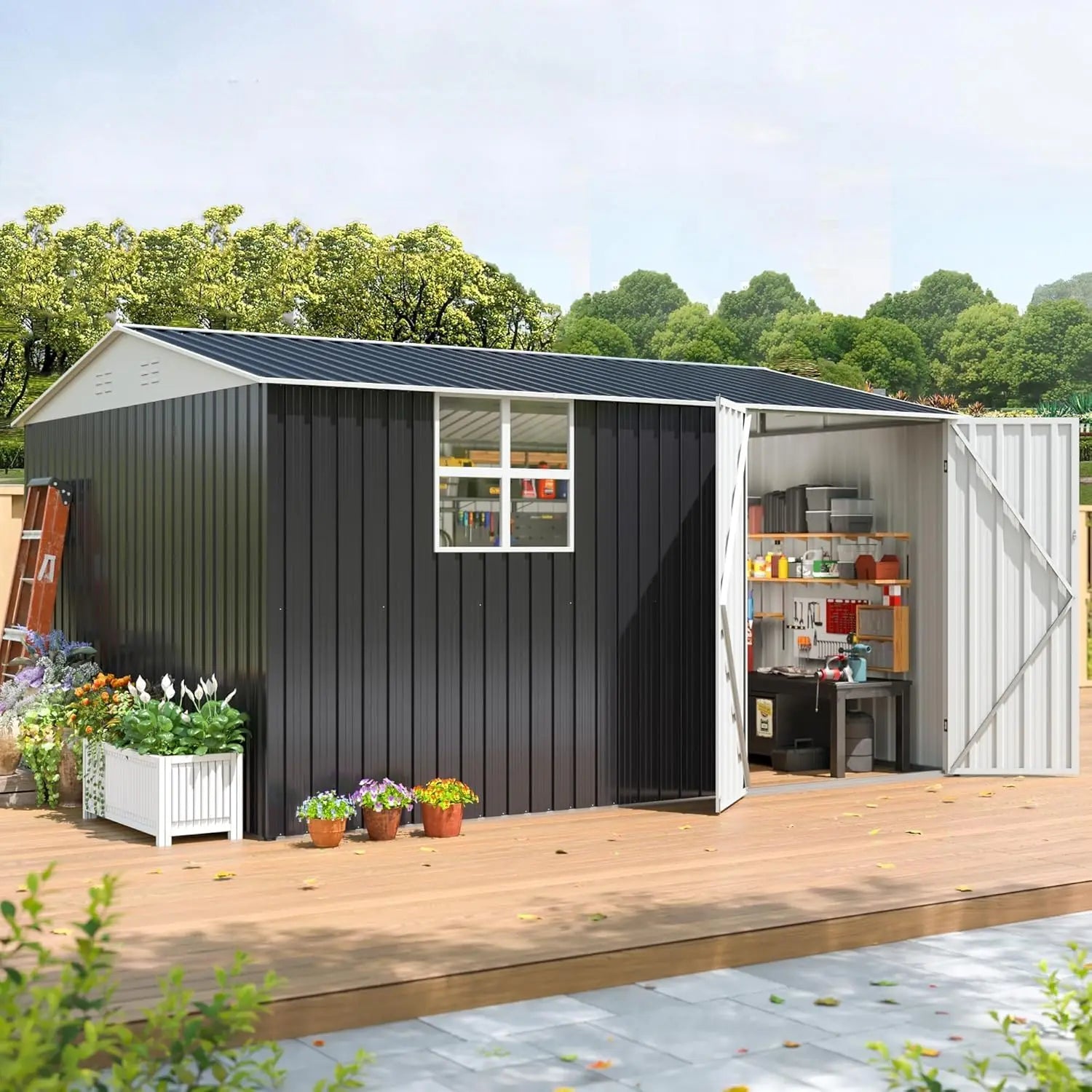 Outdoor Metal Storage Shed Lockable Doors