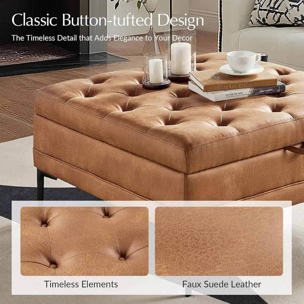 Square Storage Ottoman with Metal Legs