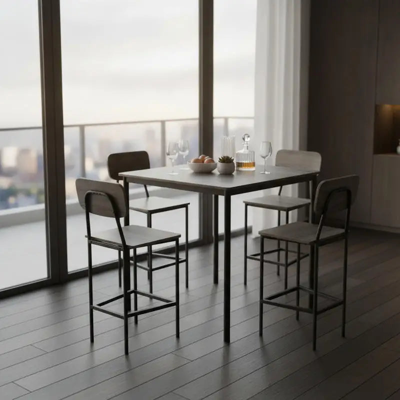 5 Piece Counter Height Table Set With 4 Bar Stools,
