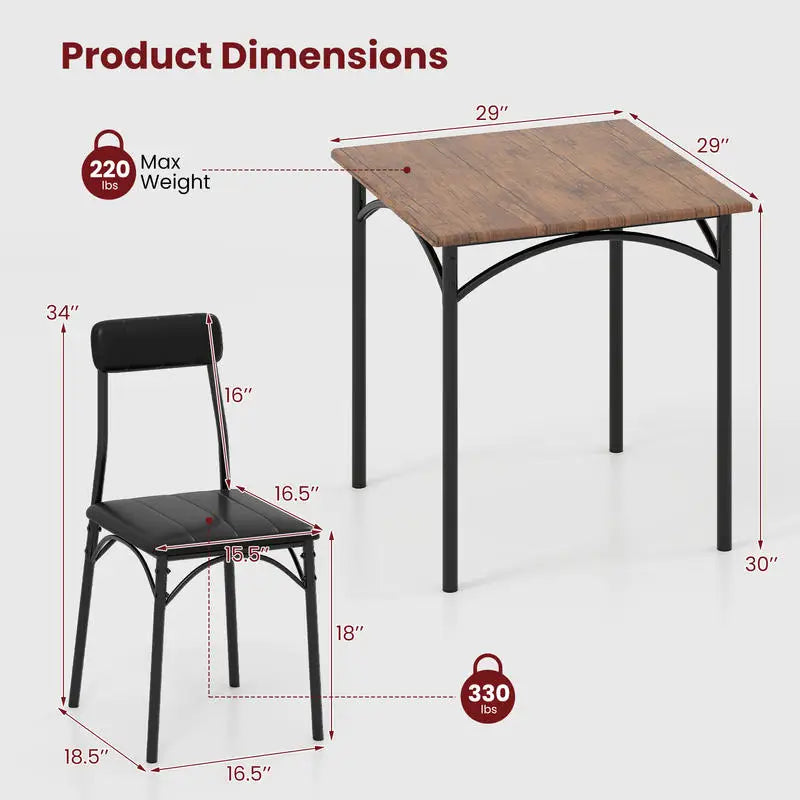 3-Piece Dining Table Set Square Kitchen Table and 2 Chairs