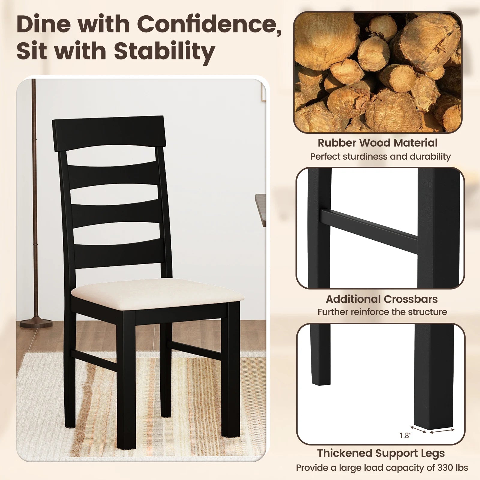 2 High Back Dining Room Chairs w/ Padded Seat