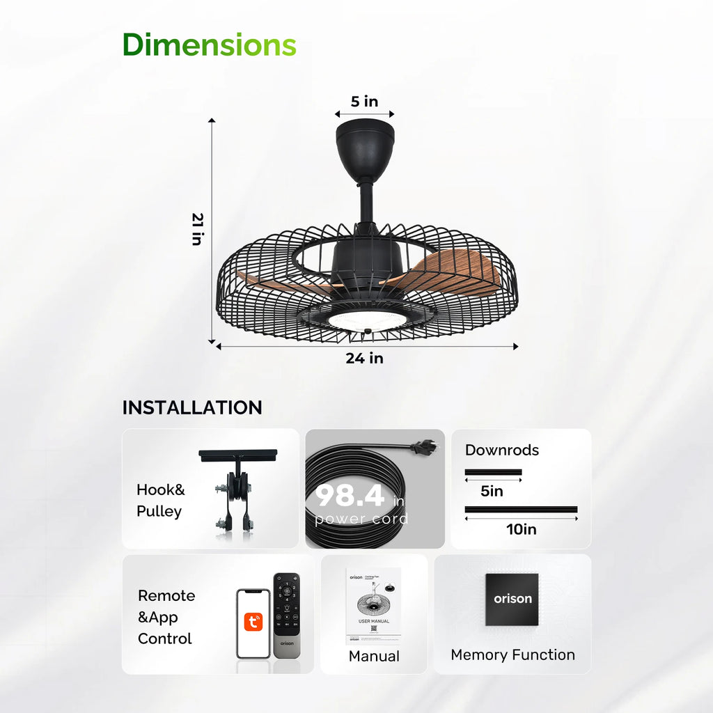 Orison 24" Outdoor Ceiling Fan w/ Light, Weatherproof