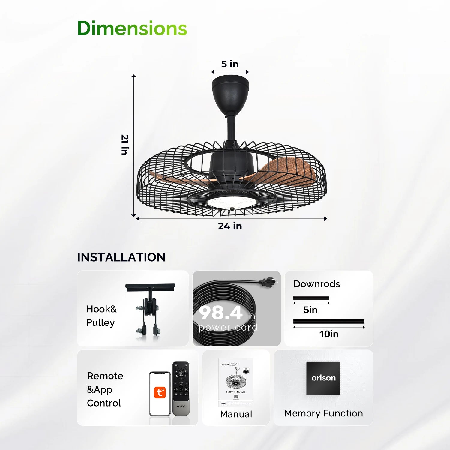 Orison 24" Outdoor Ceiling Fan w/ Light, Weatherproof