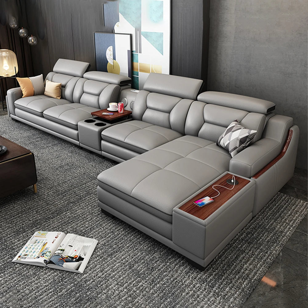 Italian Genuine Leather Sofa - Bluetooth Speaker, USB Charging
