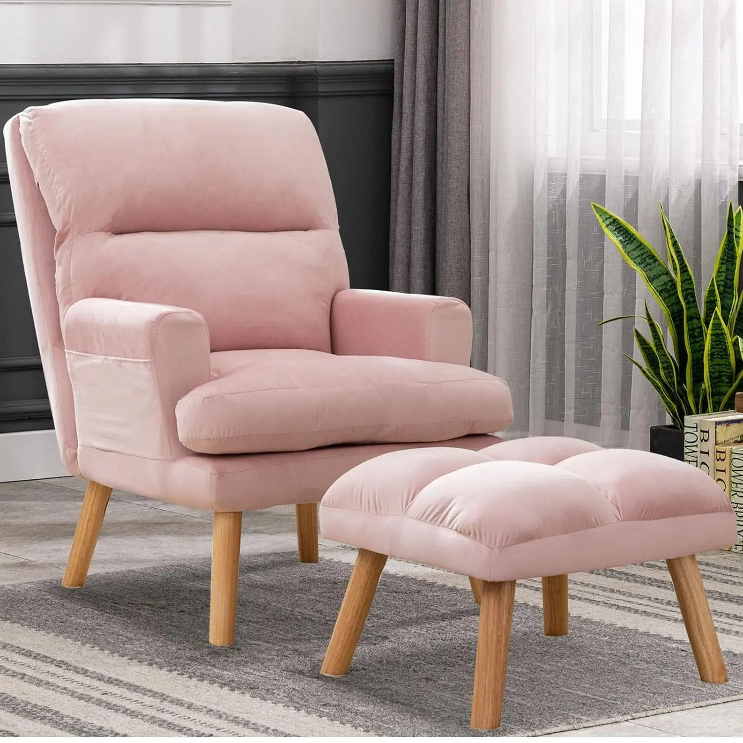 Modern Accent Chair with Ottoman