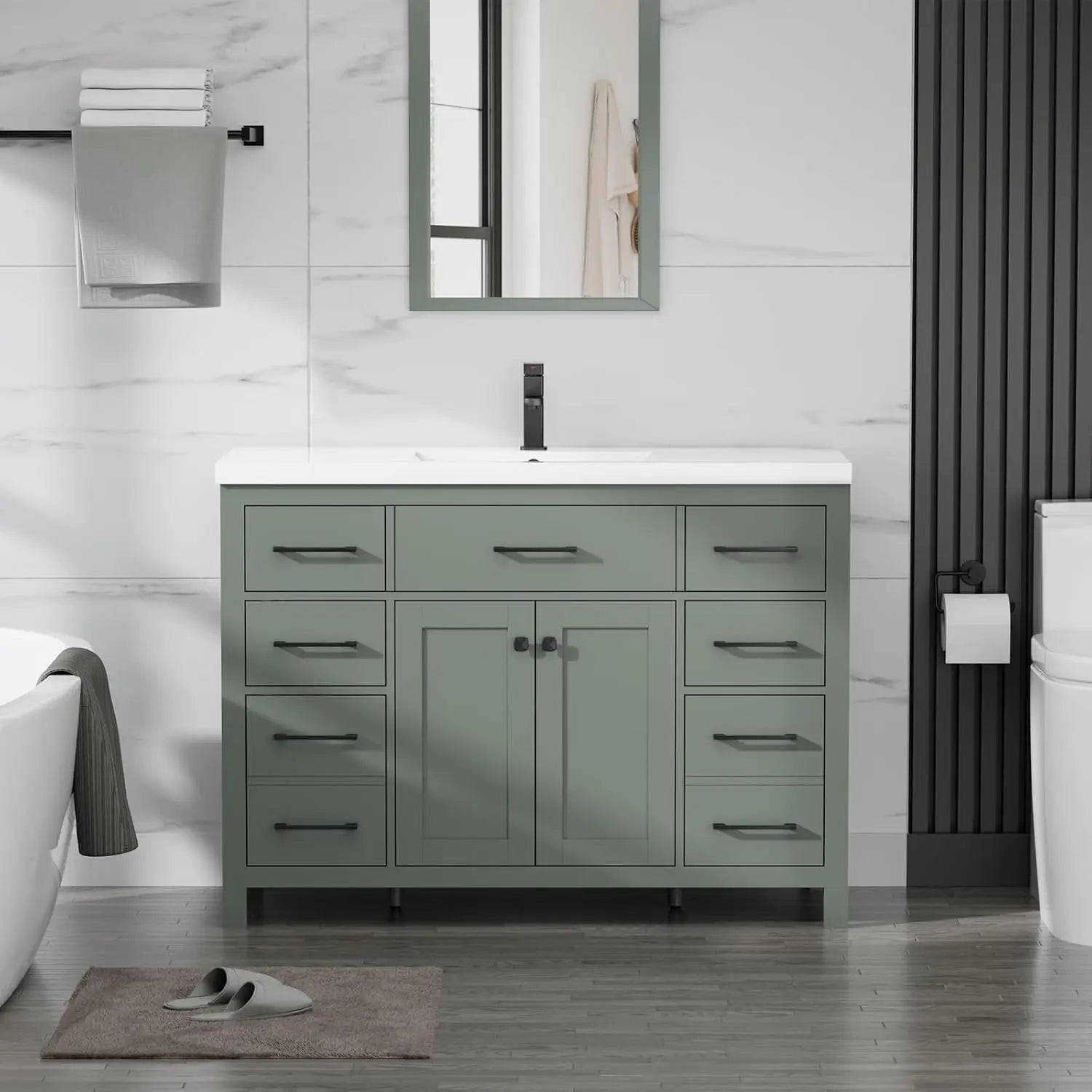 48" Modern Bathroom Vanity & Sink Cabinet Resin Single Bowl