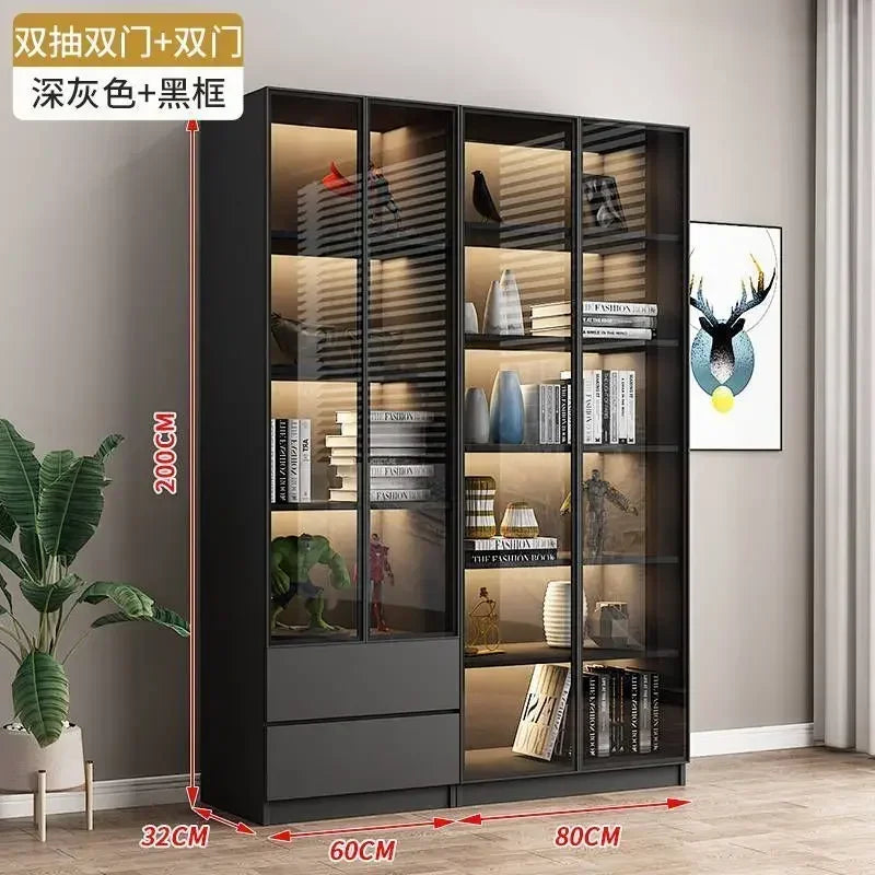 Modern Living Room Cabinet Bookcase with Glass Door Display