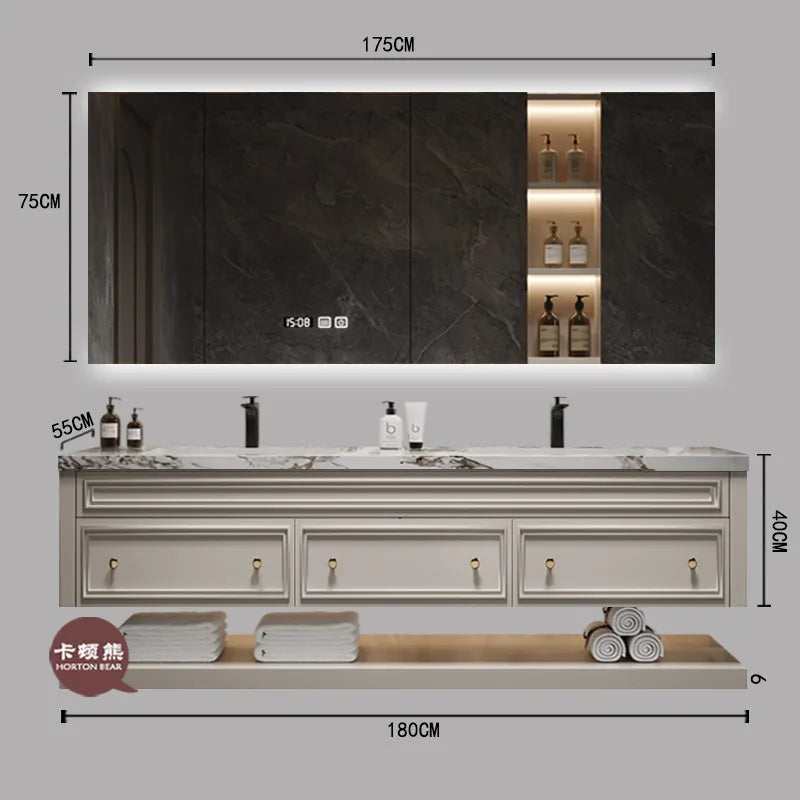 French-Style Seamless Integrated Double Basin Oak Bathroom Vanity