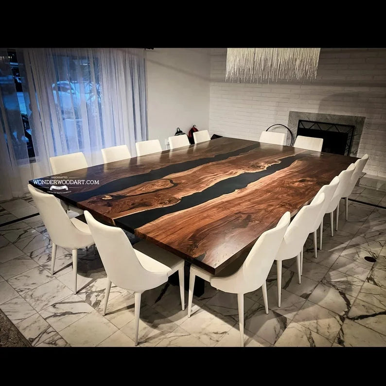 Live Edge Epoxy Resin Dining Tables Solid Walnut Wood Slab