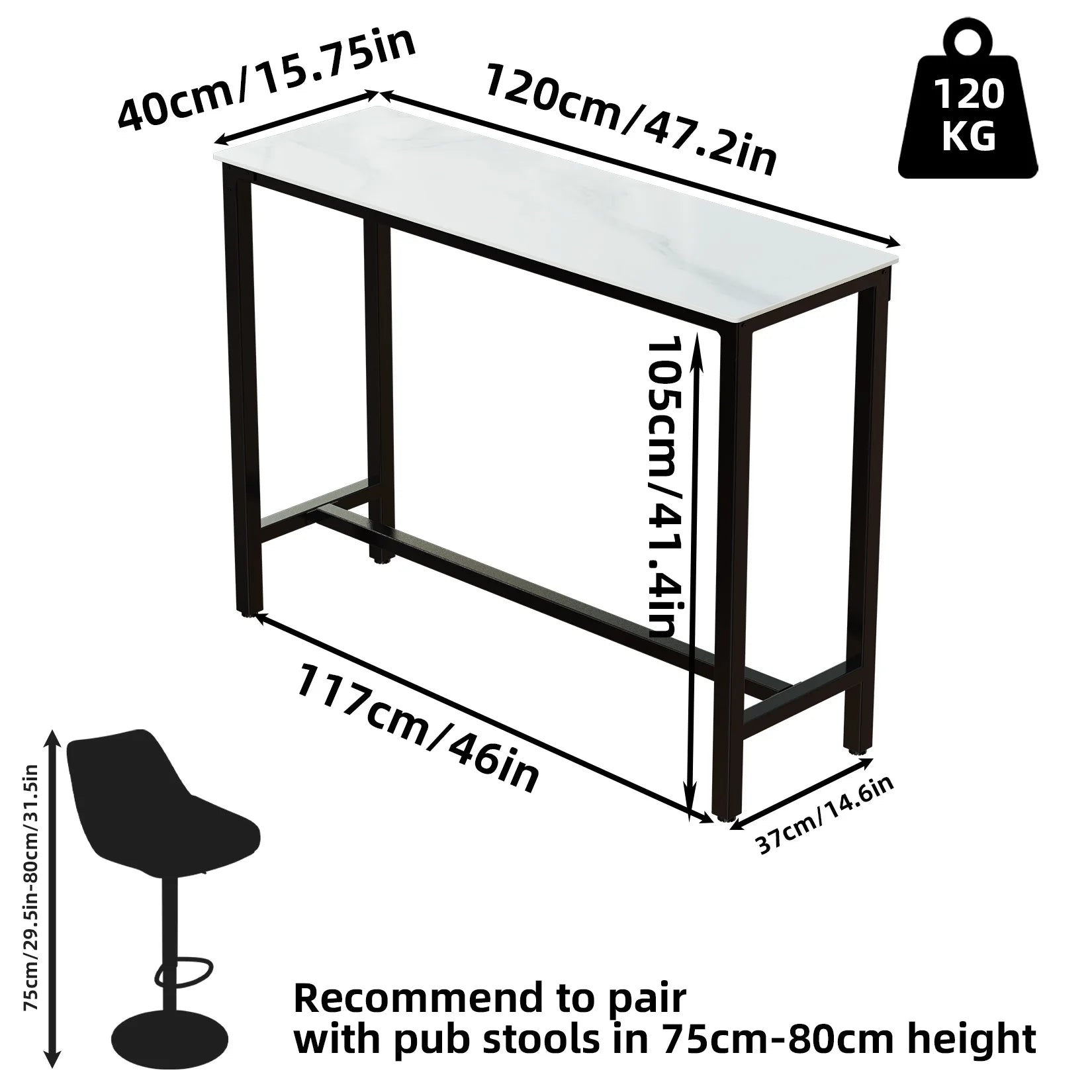 Sintered Stone White Counter Height Bar Table