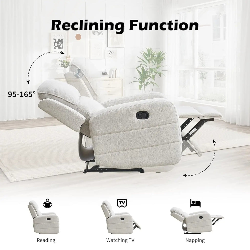 Manual Living Room Furniture Reclining Couch Set, Soft Fabric Loveseat Recliner