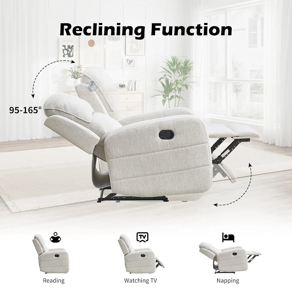 Manual Living Room Furniture Reclining Couch Set, Soft Fabric Loveseat Recliner