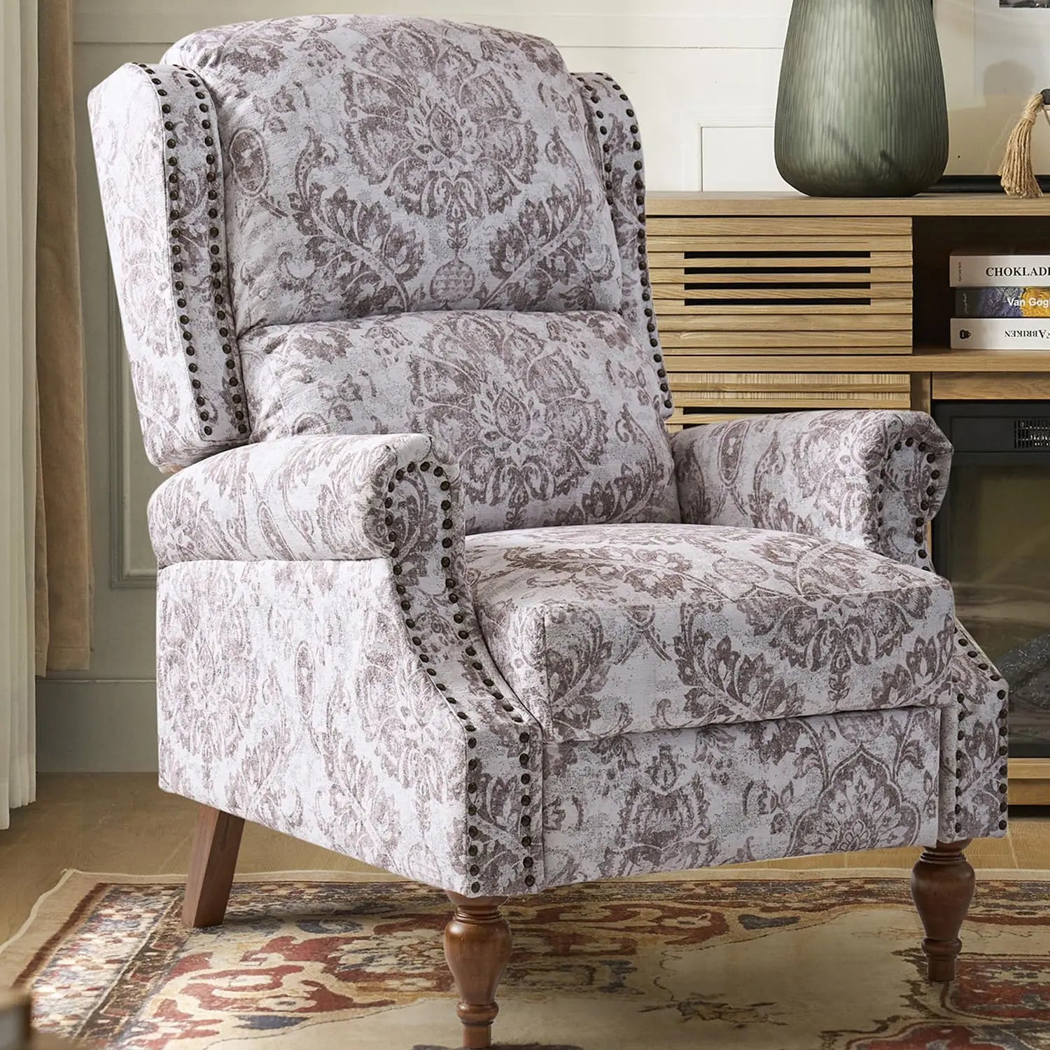 Floral Upholstered Pushback Recliner Wingback Accent Chair