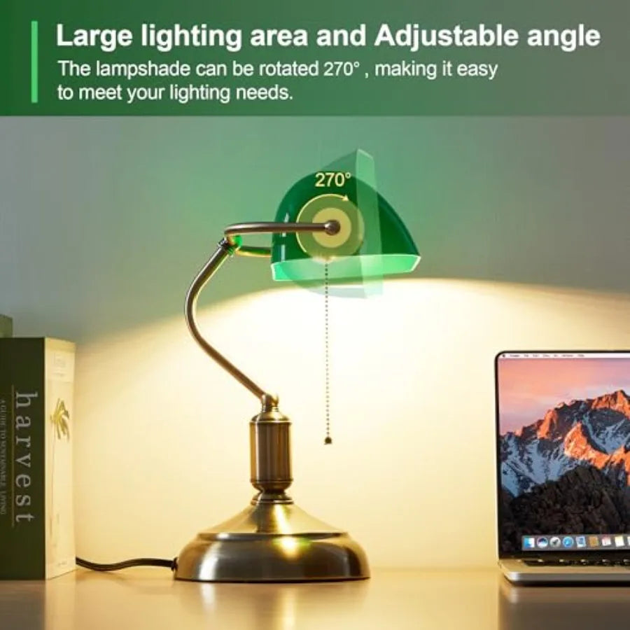 Bankers Lamp, Green Desk Lamp with Pull Chain Switch