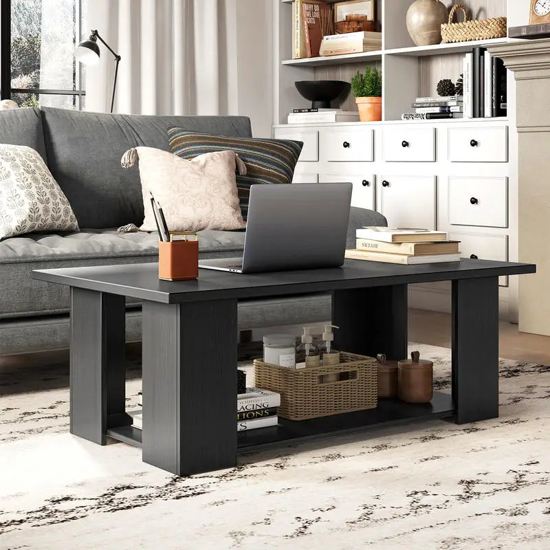 Large 2-tier Modern Wooden Coffee Table