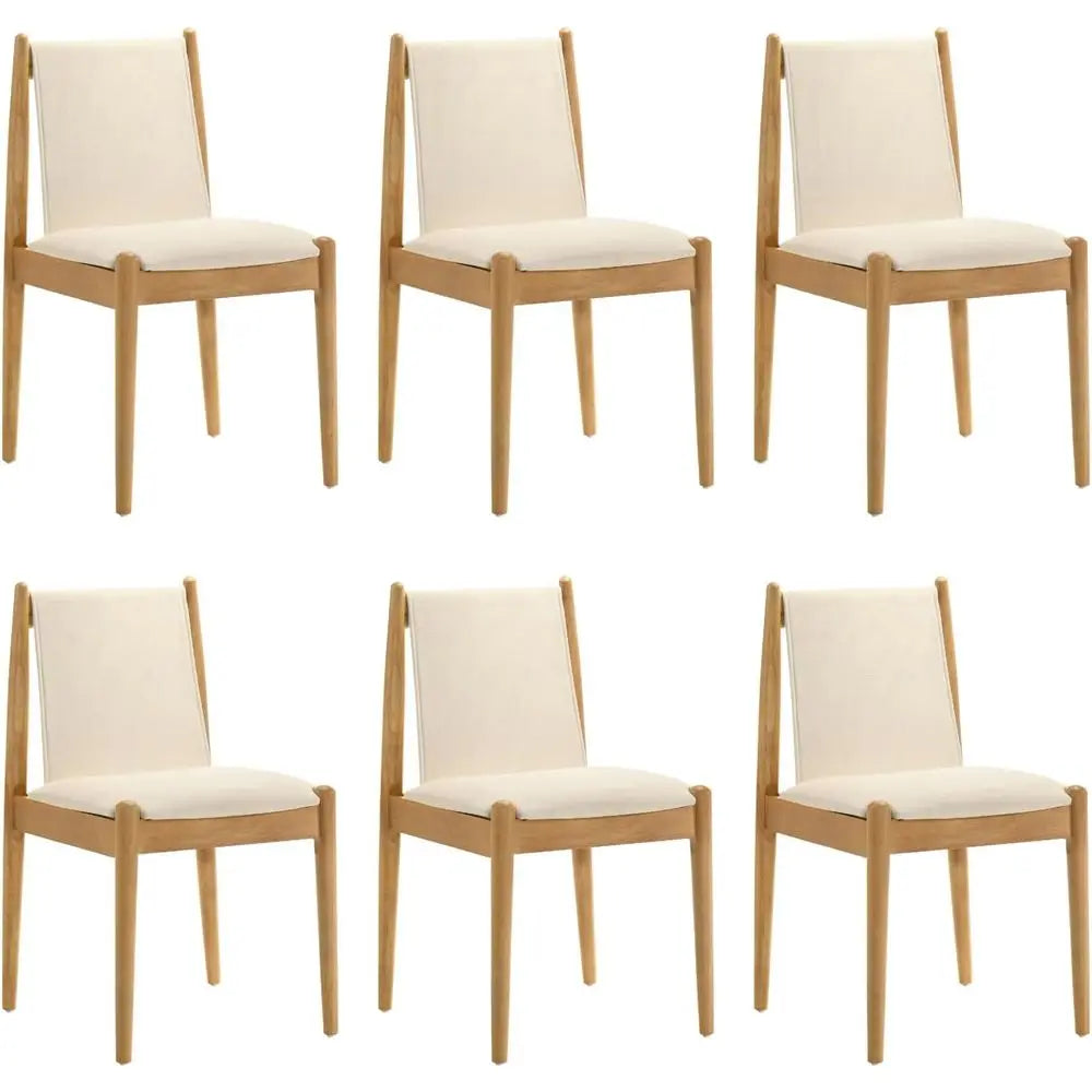 Set of 6 Linen Beige Upholstered Dining Chairs with Wooden Arms, Suitable for Kitchen, Dining Room, Restaurant, Living Room
