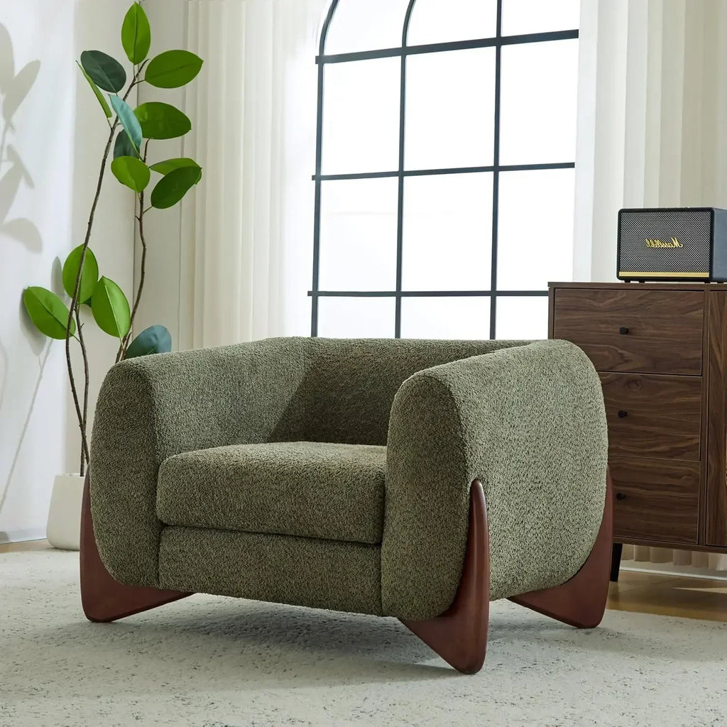 Boucle Fabric Upholstered Club Chair